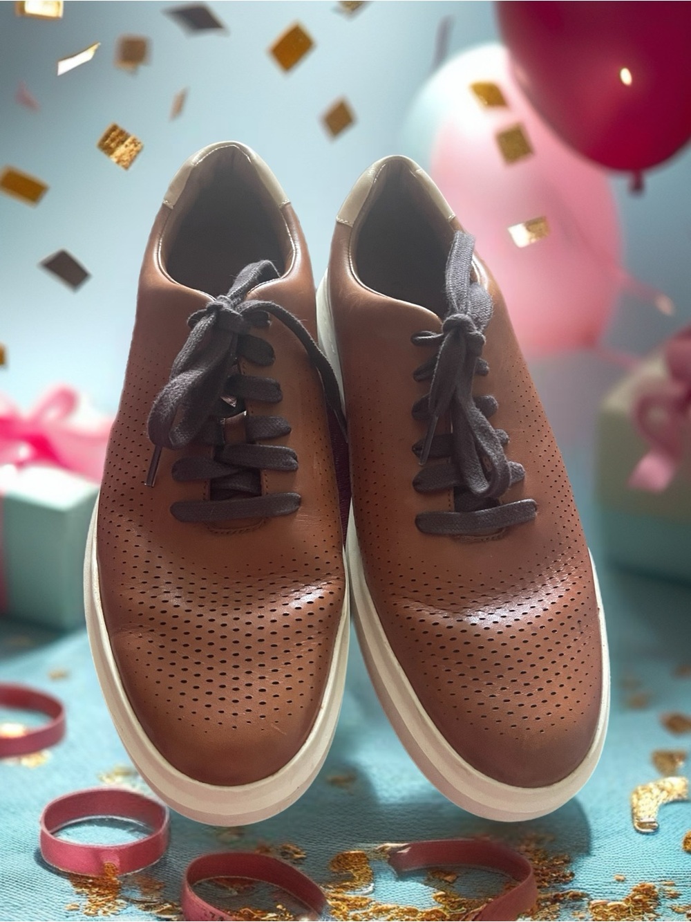 Cole Haan Brown Perforated Leather Lace-Up Sneakers